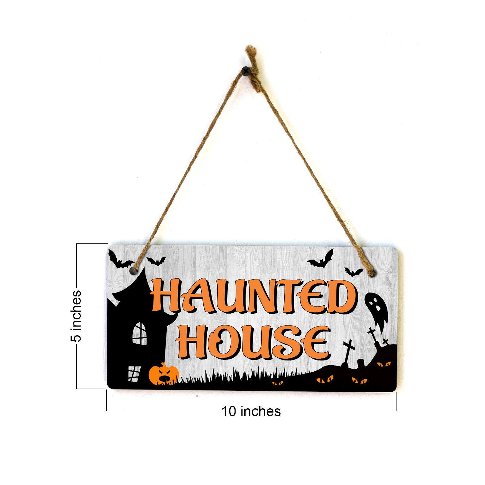 Haunted House 5x10 Hanging Plus Wall or Door Sign | Rustic Twined | Spooky Halloween Decoration