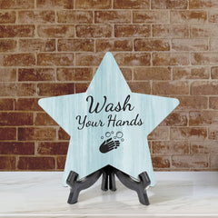 Sign ByLITA Wash Your Hands, Wood Color, Star Table Sign (6"x5")