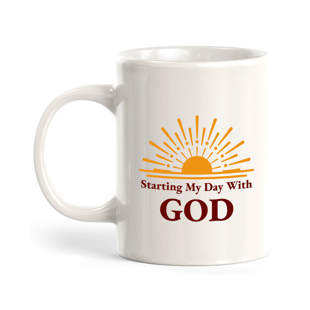 Starting My Day With God 11oz Plastic/Ceramic Coffee Mug Office And Home | Religious Sayings | Family And Friends