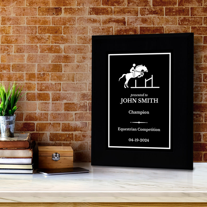 Equestrian and Horse Riding Customizable Black Frame Wooden Award Plaque | Easel Mount Option | Personalizable Plaques | Sport and Athletic Competition Award