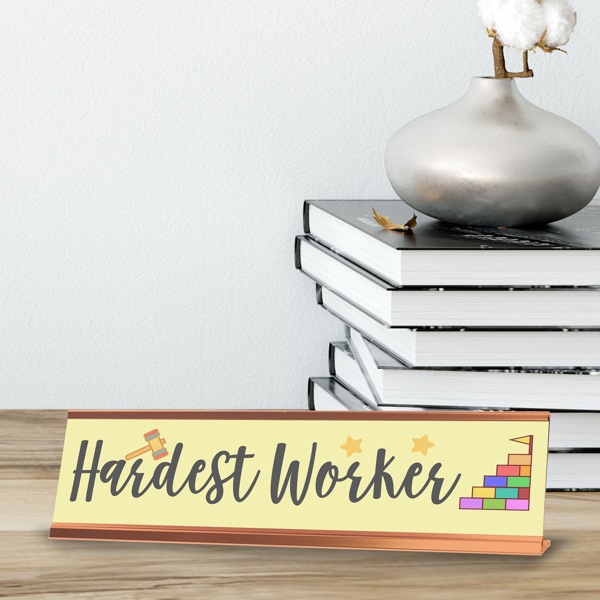 Signs ByLITA Hardest Worker Award, Gold Frame, Desk Sign (2x8")