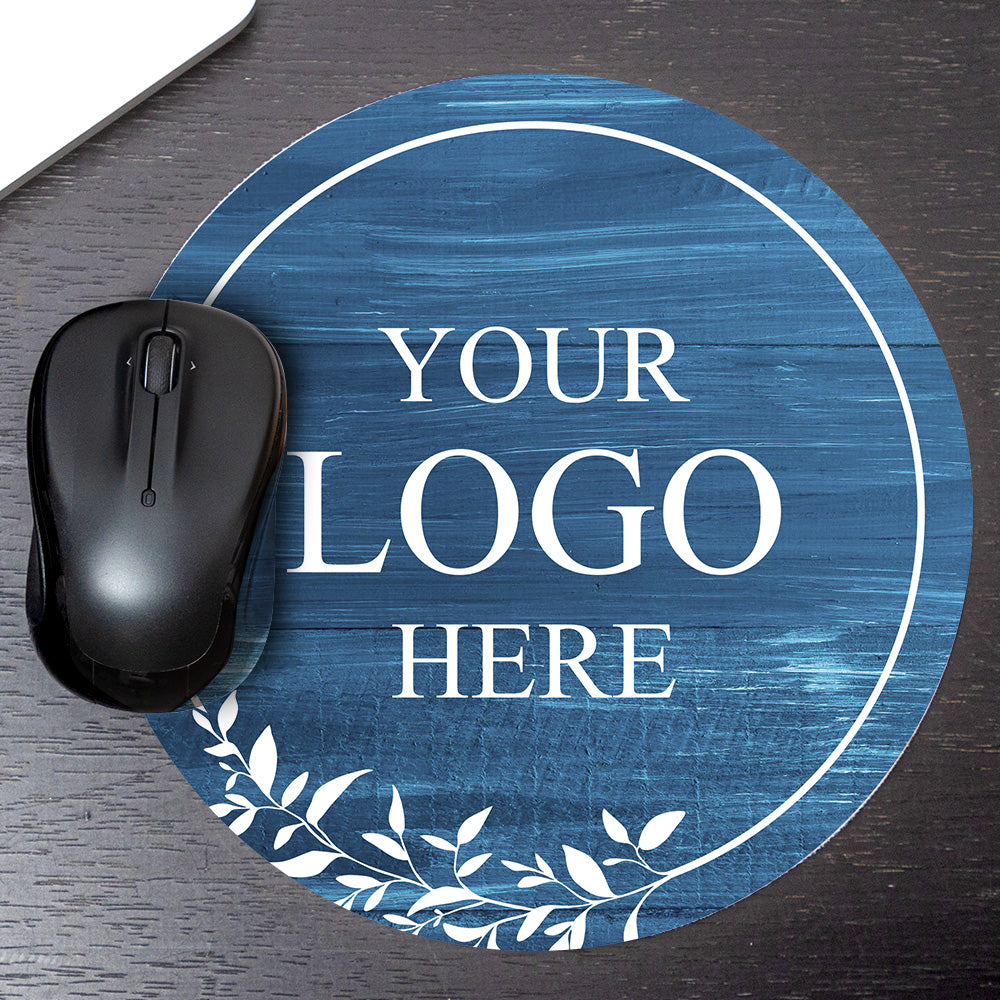 Customizable (8 x 8") Circle Mouse Pad - Dark Blue Wood Logo Design - Add Custom Logo, Message, or Text