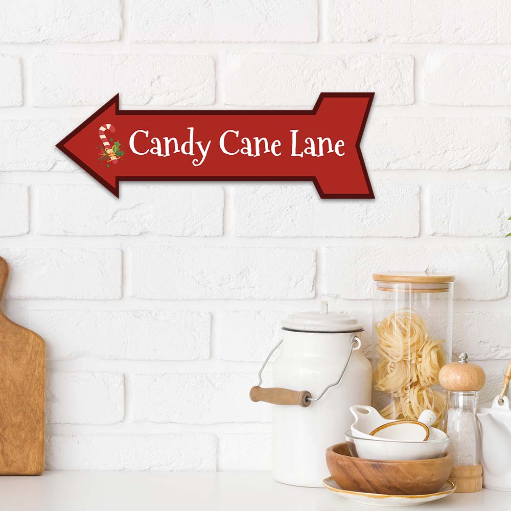 Arrow Shape Plus Candy Cane Lane 12x4" Wall or Door Sign | Christmas Holiday Decoration