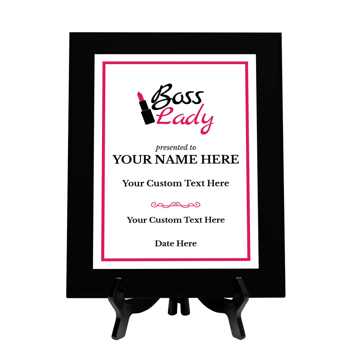 Boss Lady Customizable Black Frame Award Plaque | Easel Mount Option | Achievement and Recognition Personalizable Plaques