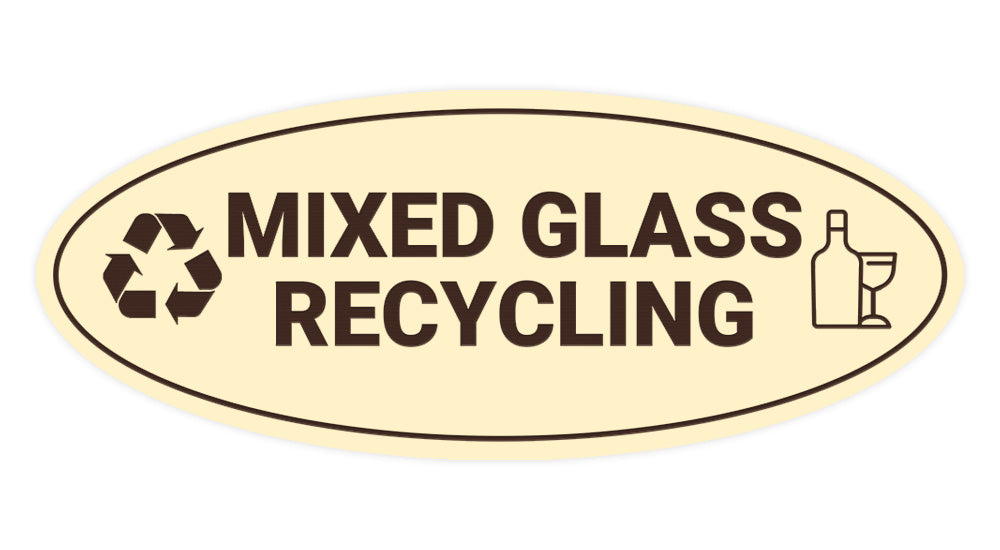 Signs ByLITA Oval Mixed glass recycling Sign - Laser-Engraved Lettering | Durable ABS Plastic | Vibrant Colors | Powerful Foam Tape