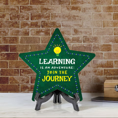 Sign ByLITA Learning is an Adventure: Join the Journey Star Table Sign with Acrylic Stand (7.5x7.5“) Development | Kindergarten Classroom Essentials | Nurture Young Minds | Fun & Educational Supplies | Easy to Read | Includes Easel Stand