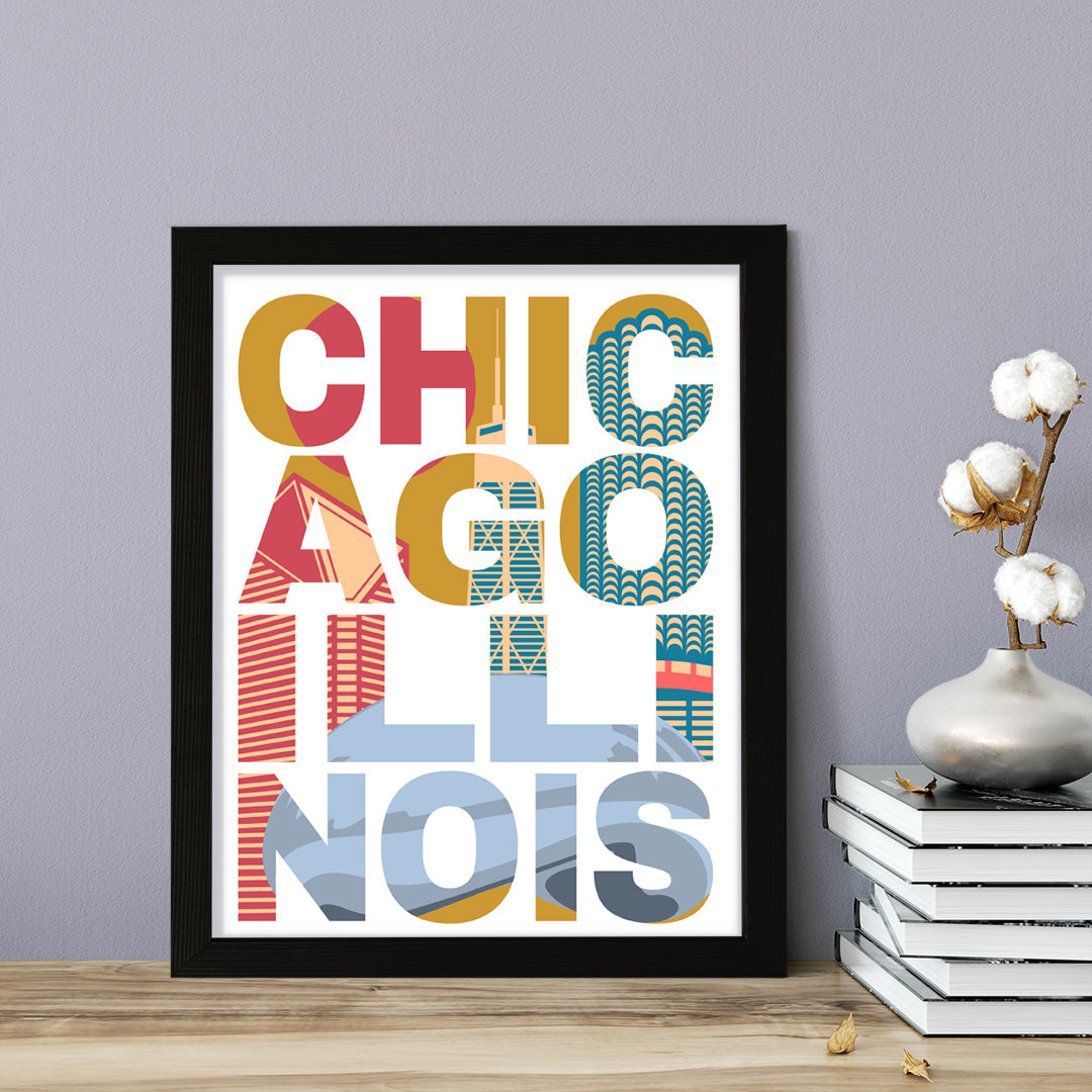 Designs ByLITA Chicago, Illinois Inspirational, Wall Print Art | American Cities Stylish Home Decoration (Unframed or Framed)