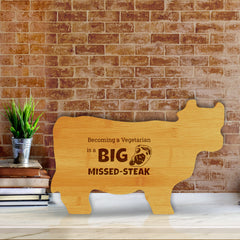 Becoming a Vegetarian is a Big Missed-Steak 14.75 x 9.75" Cow Shape Cutting Board | Funny Kitchen Chopping Board