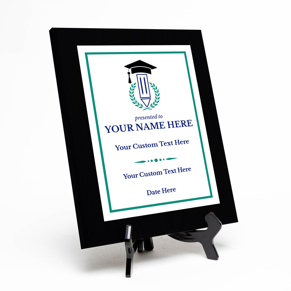 Teacher Recognition Customizable Black Frame Award Plaque | Easel Mount Option | Achievement and Service Personalizable Plaques