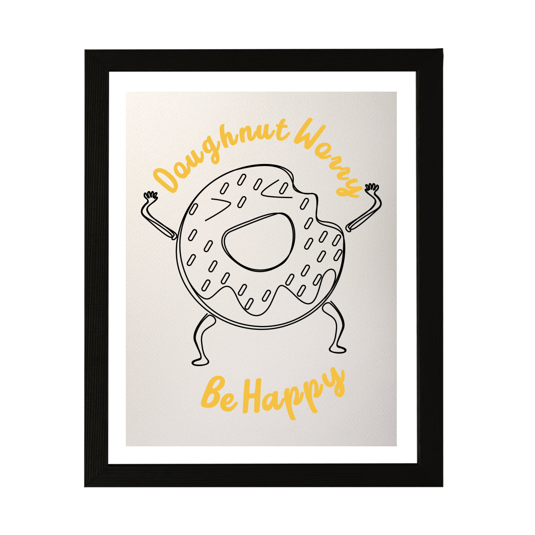 Designs ByLITA Doughnut Worry Be Happy, Wall Print Art | Doughnut Retro Kitchen Decoration