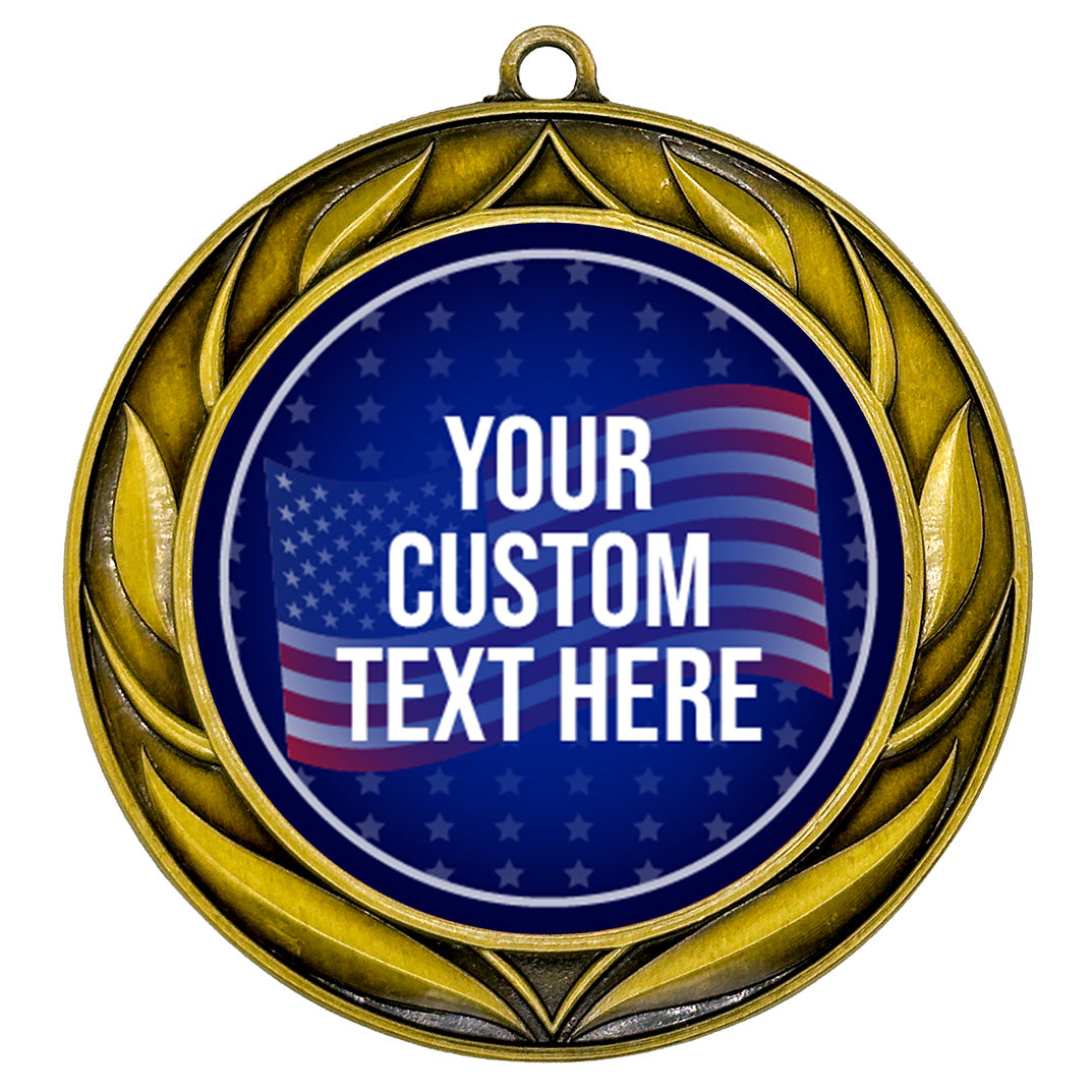 Stars and Stripes Custom Personalized Wreath Design Medal | Choice of Ribbon | USA Flag Personalized Award