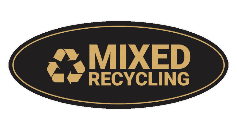 Signs ByLITA Oval Mixed recycling Sign - Laser-Engraved Lettering | Durable ABS Plastic | Vibrant Colors | Powerful Foam Tape