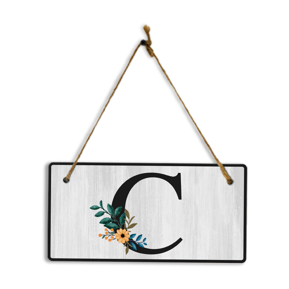 C Flower Decor 5x10 Hanging Wall or Door Sign | Alphabet Letter Room Decoration