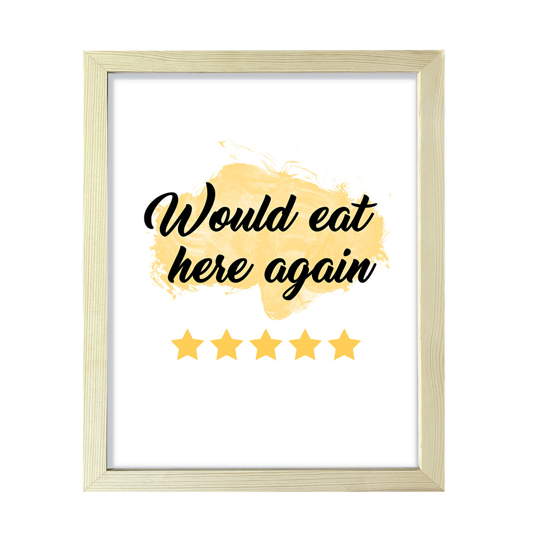 Would eat here again (5 star review yellow), Framed Wall Art, Home Décor Prints