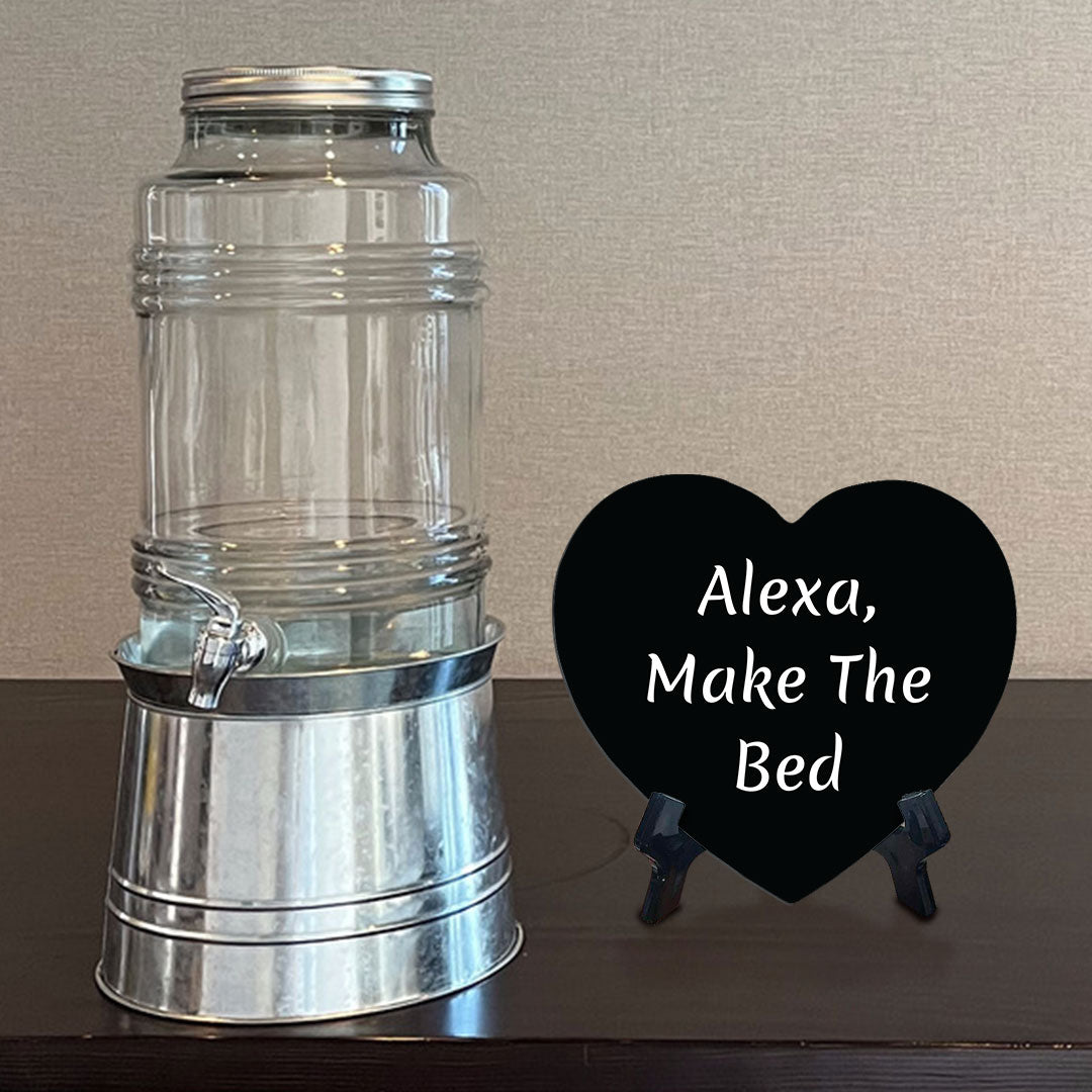 Alexa, Make The Bed Heart Table Sign with Acrylic Stand (6x5") | Funny Home Decor