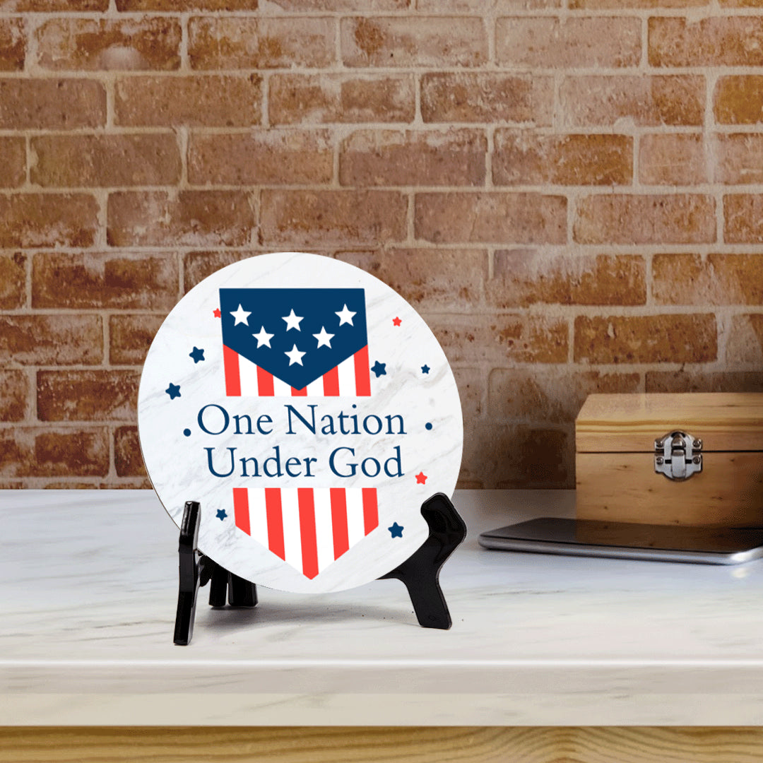 One Nation Under God (5 x 5“) Circle Table Sign with Acrylic Stand | American Pride Decoration