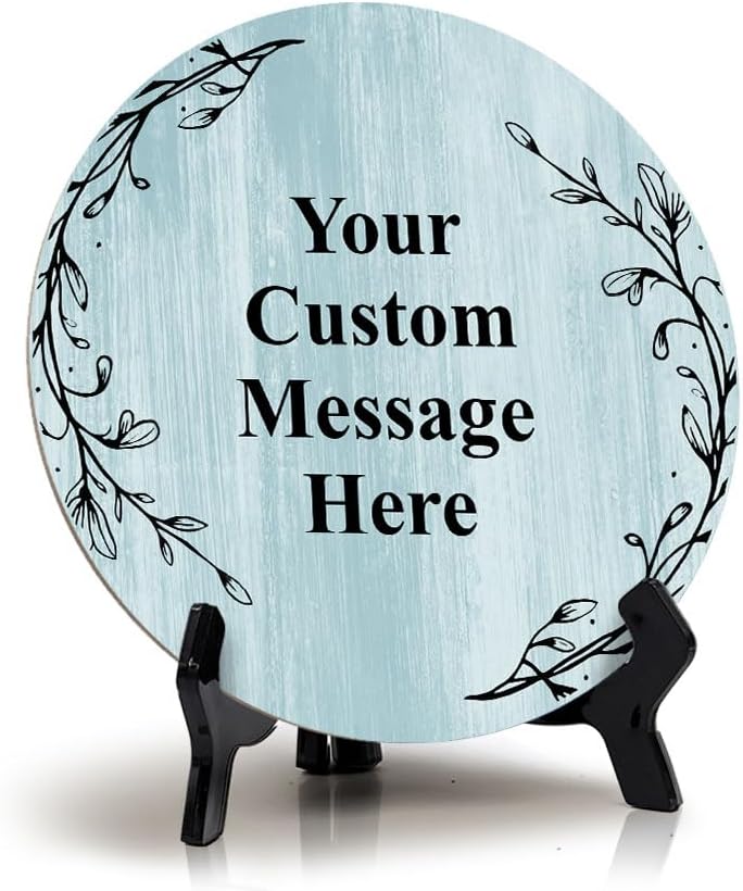 Signs ByLITA Custom Personalized Circle Table Sign (5" x 5") Wreath Designs | MDF Hardboard With Printed Wood Effect | Write Your Own Message | Design Your Sign | Motivational Messages |…