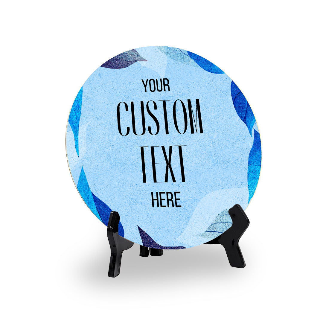 Boho Leaves Personalized Custom Circle Table Sign with Acrylic Stand (5 x 5“) | Home or Business Cute Décor Personalized Signs