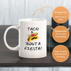 Designs ByLITA Taco 'bout a Fiesta! 11oz Plastic or Ceramic Coffee Mug Elegance | Great Novelty Gift | High Quality Sublimation | Mexican Pride