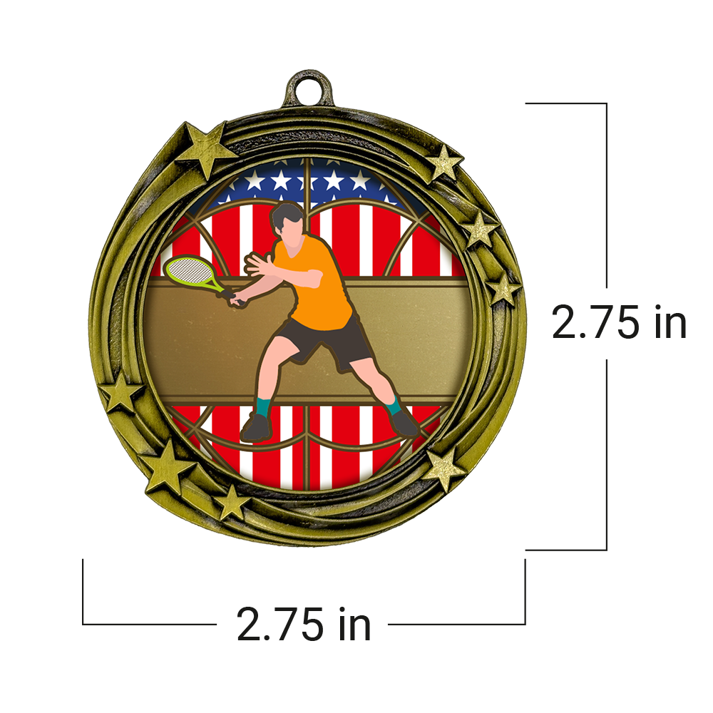 All Quality Tennis Swirling Stars Design Medal - 1st, 2nd, 3rd Place