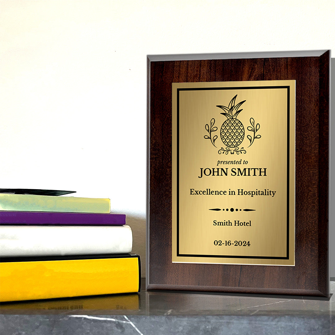 Hospitality Theme Customizable Award Plaque |Easel Mount Option | Recognition of Achievement and Service Personalizable Plaques