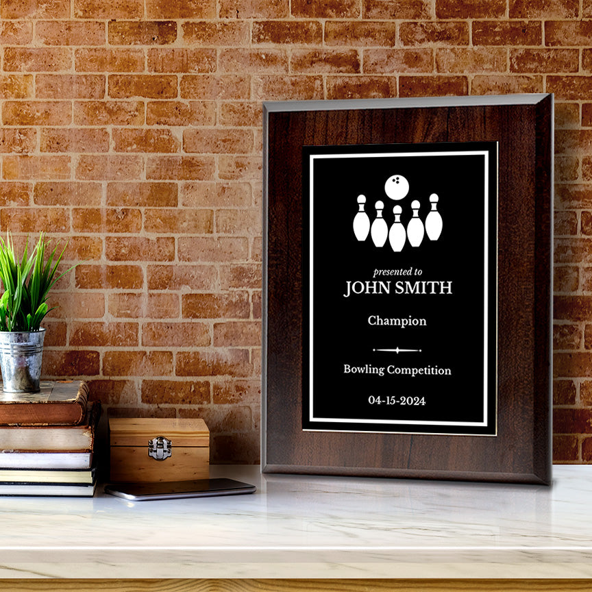 Bowling Customizable Wooden Award Plaque | Easel Mount Option | Achievement and Recognition Personalizable Plaques