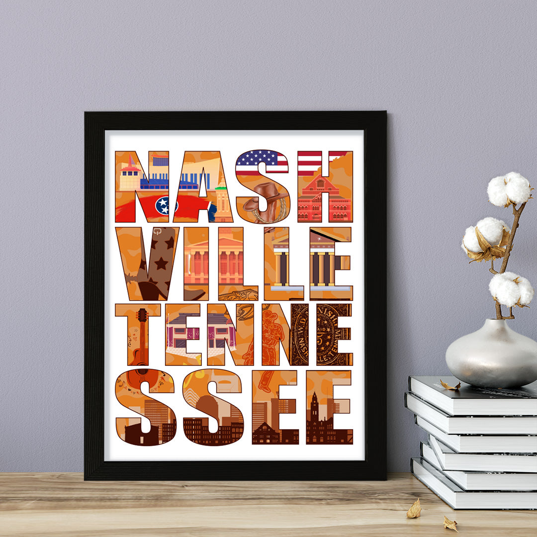 Designs ByLITA Nashville, Tennessee Inspirational, Wall Print Art | American Cities Stylish Home Decoration (Unframed or Framed)