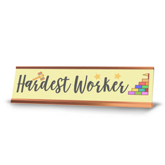 Signs ByLITA Hardest Worker Award, Gold Frame, Desk Sign (2x8")