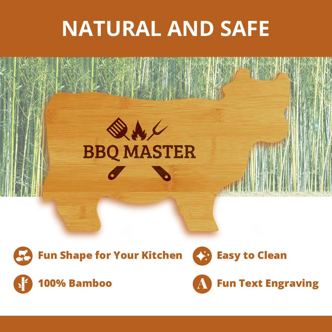 BBQ Master 14.75 x 9.75" Cow Shape Cutting Board | Funny Kitchen Chopping Board