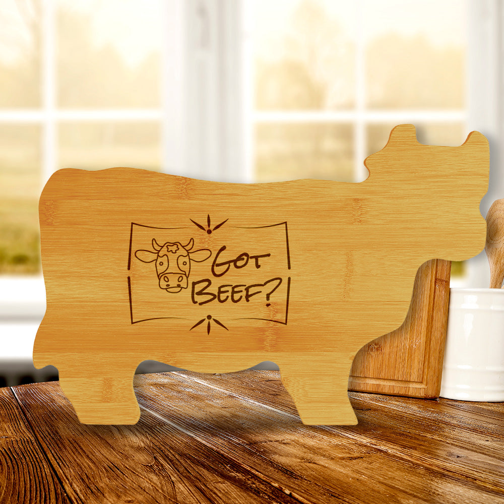 Got Beef? 14.75 x 9.75" Cow Shape Cutting Board | Funny Kitchen Chopping Board