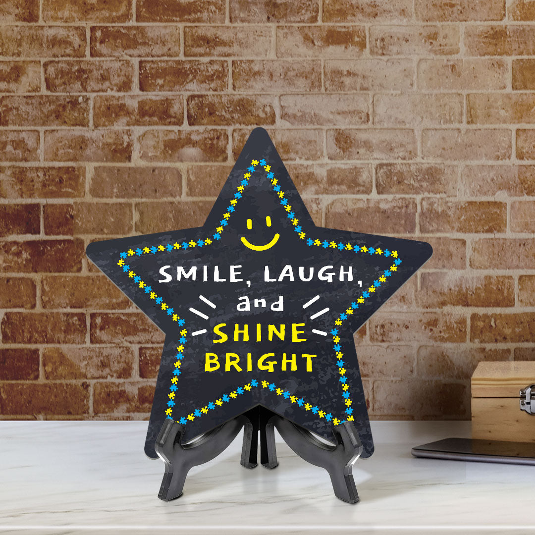 Signs ByLITA Smile, Laugh, and Shine Bright Star Table Sign with Acrylic Stand (7.5x7.5“) Development | Kindergarten Classroom Essentials | Nurture Young Minds | Fun & Educational Supplies | Easy to Read | Includes Easel Stand