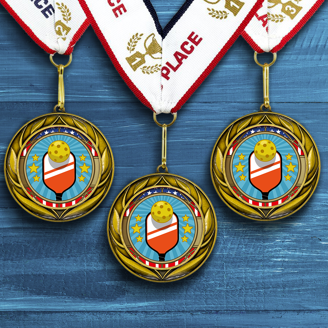 All Quality Wreath Design Pickleball Medal | Competition | High Quality Metal Medal - 1st, 2nd, 3rd Place