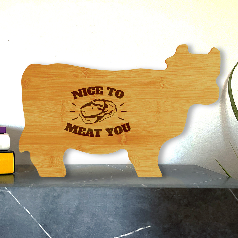 Nice to Meat You 14.75 x 9.75" Cow Shape Cutting Board | Funny Kitchen Chopping Board