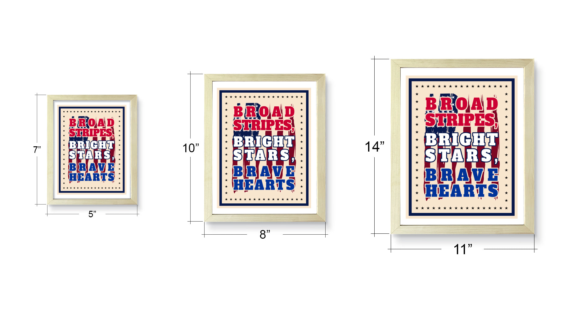 Designs ByLITA Broad Stripes. Bright Stars. Brave Hearts, Wall Print Art | USA Patriotic Decoration (Unframed or Framed)