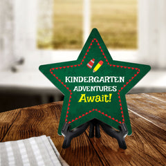 Sign ByLITA Kindergarten Adventures Await! Star Table Sign with Acrylic Stand (7.5x7.5“) Development | Kindergarten Classroom Essentials | Nurture Young Minds | Fun & Educational Supplies | Easy to Read | Includes Easel Stand