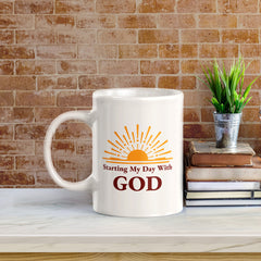 Starting My Day With God 11oz Plastic/Ceramic Coffee Mug Office And Home | Religious Sayings | Family And Friends