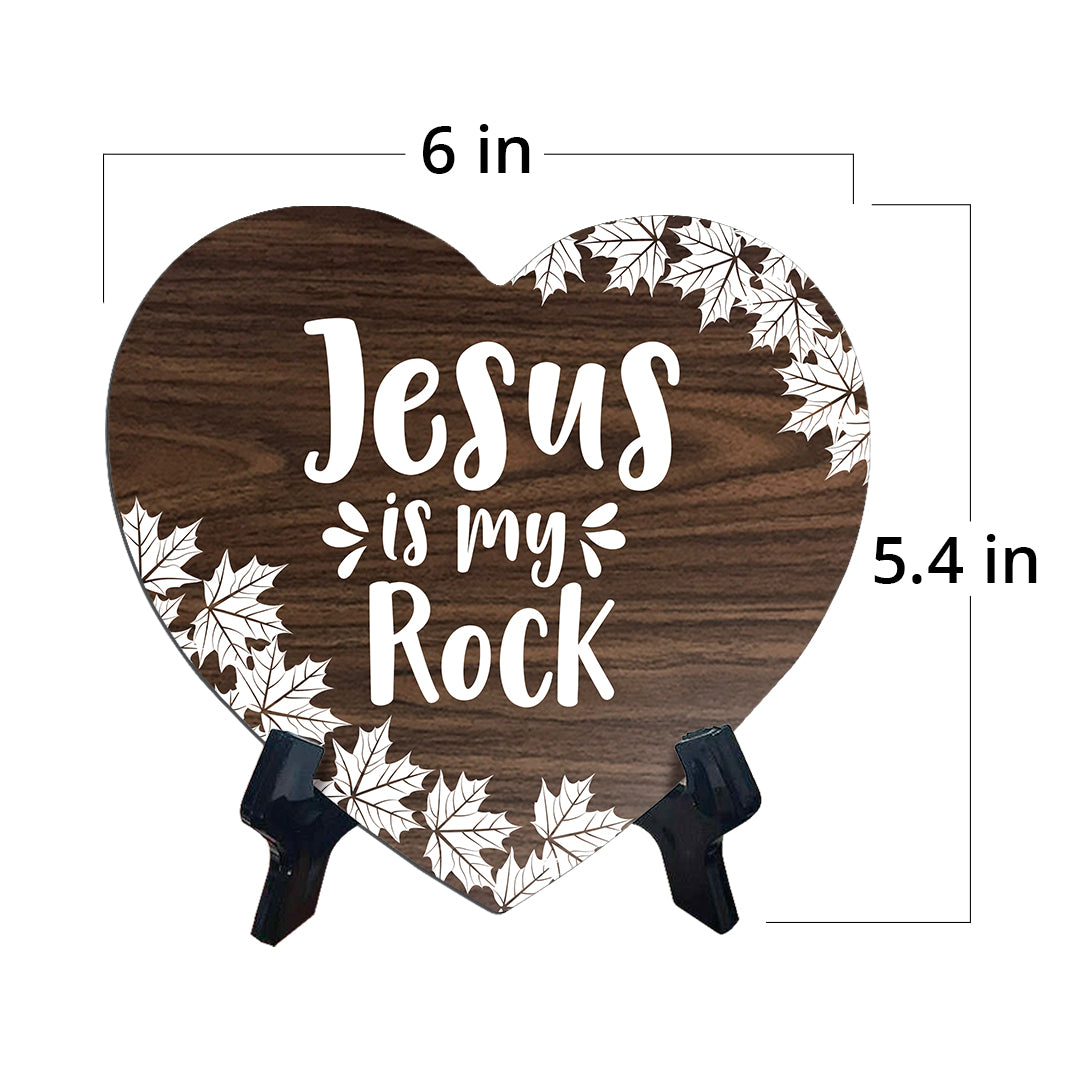 Jesus Is My Rock Heart Shape Table Sign (6 x 5.4") | God's Grace Home Decoration