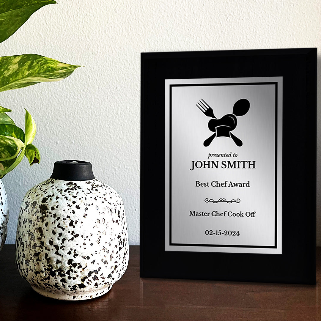 Cooking Competition and Chef Customizable Black Frame Award Plaque | Easel Mount Option | Recognition of Achievement and Service Personalizable Plaques