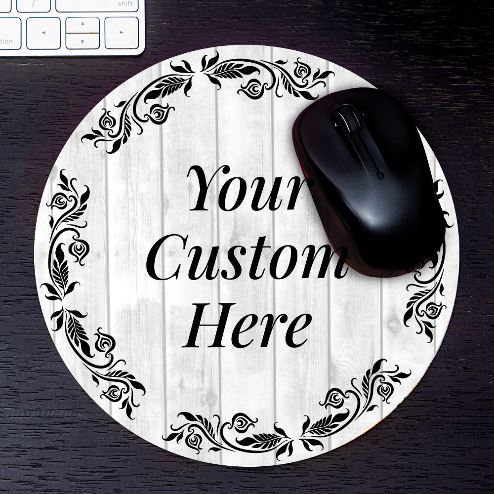 Customizable (8 x 8") Circle Mouse Pad - White Wood Design - Add Custom Message or Text - Personalize Now