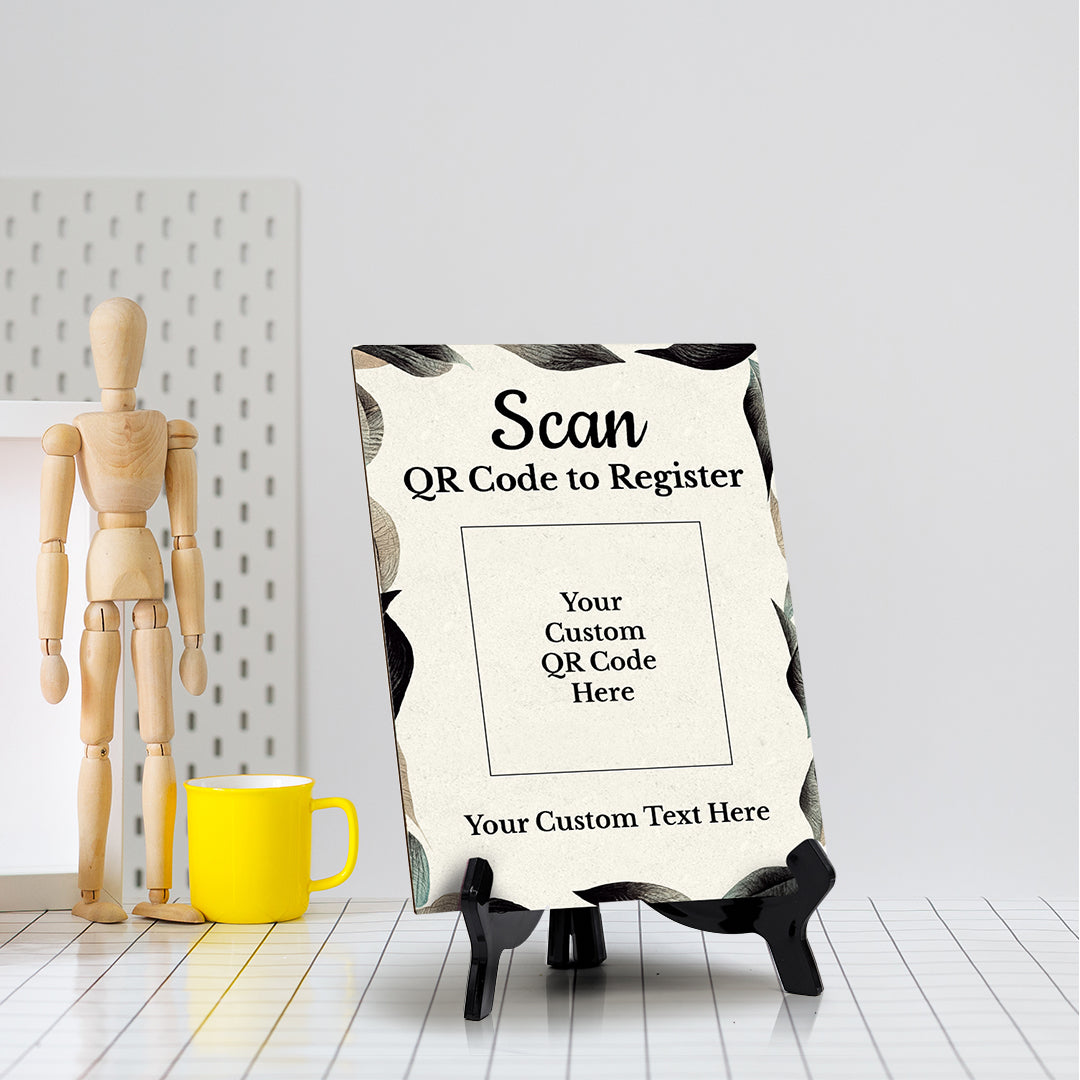 Customizable Scan QR Code to Register Table Sign (6x8") | Personalized QR Code Sign | Elegant & Stylish Sign for Businesses With Acrylic Stand