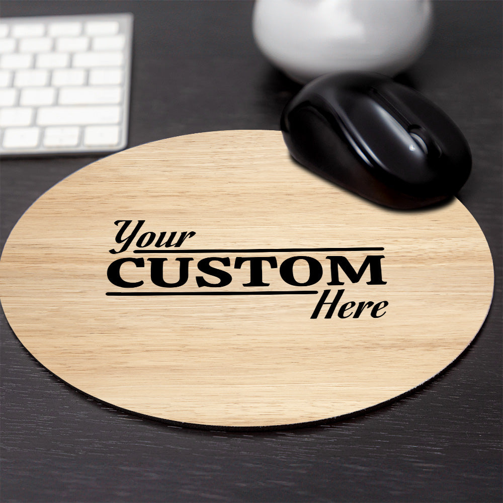 Customizable (8 x 8") Circle Mouse Pad - Wood Texture Design - Add Custom Message or Text