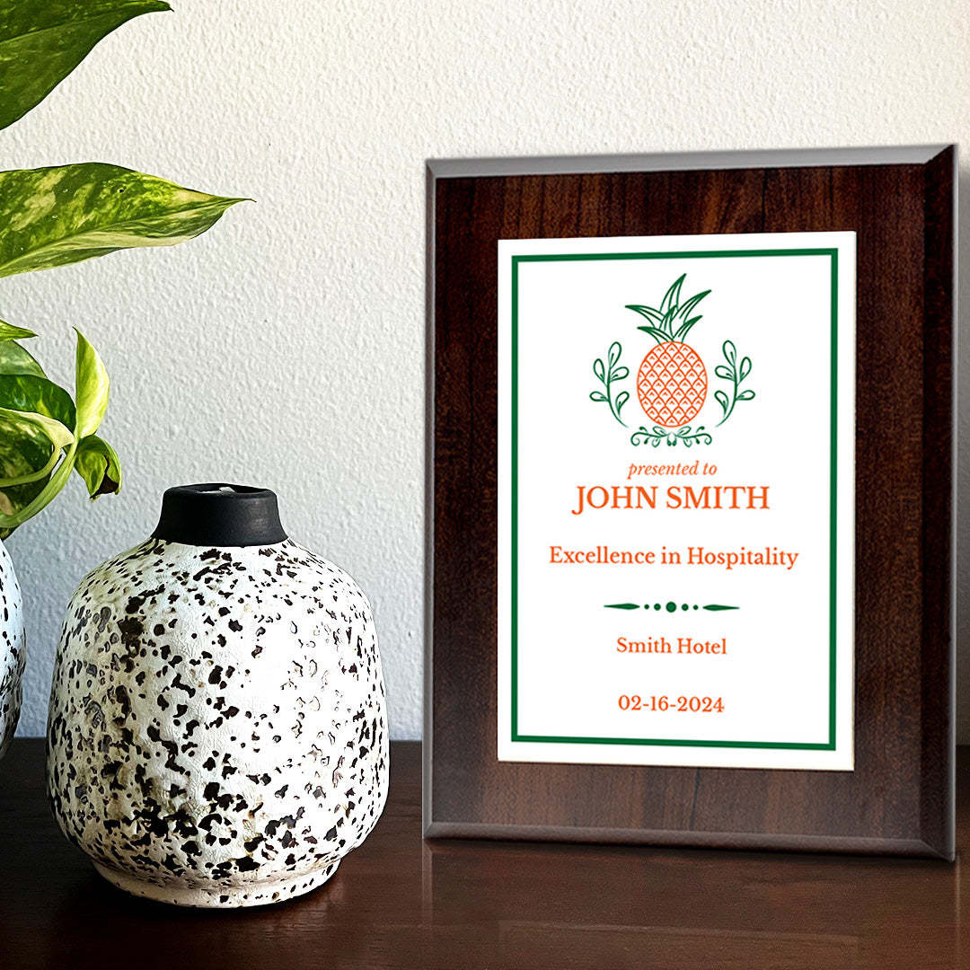 Hospitality Theme Customizable Award Plaque |Easel Mount Option | Recognition of Achievement and Service Personalizable Plaques