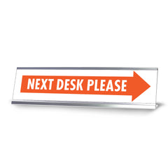 Next Desk Please, Orange Silver Frame, Desk Sign (2x8")