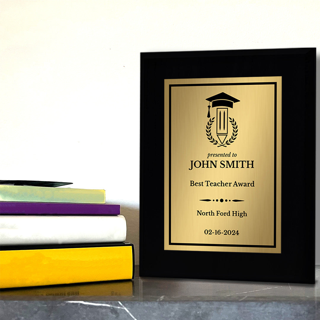 Teacher Recognition Customizable Black Frame Award Plaque | Easel Mount Option | Achievement and Service Personalizable Plaques