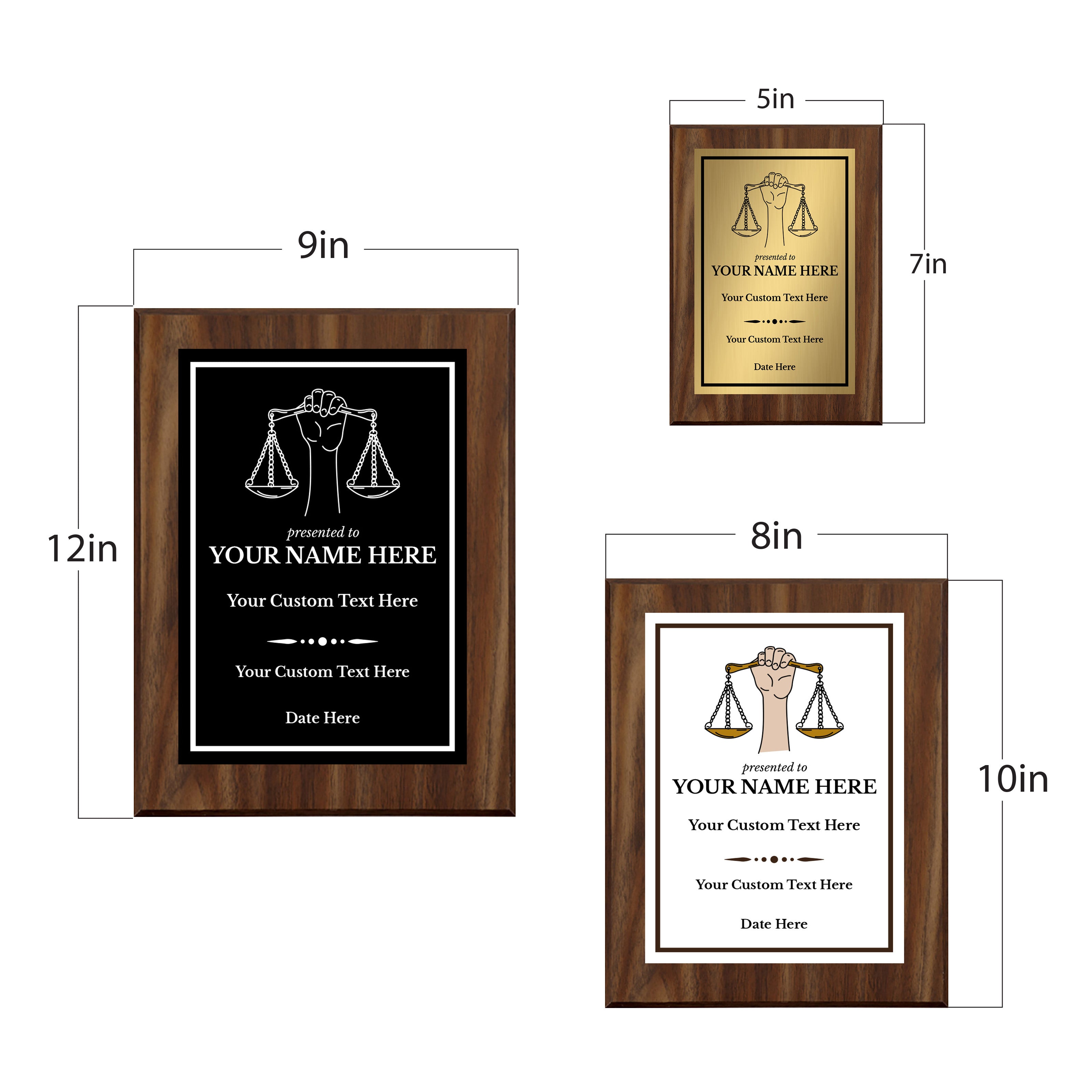 Legal and Justice Theme Custom Award Plaque |Easel Mount Option | Achievement and Service Personalizable Plaques