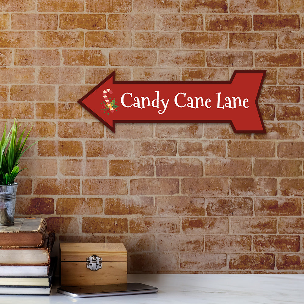 Arrow Shape Plus Candy Cane Lane 12x4" Wall or Door Sign | Christmas Holiday Decoration