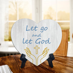 Sign ByLITA Heart Let go and let God, Wood Color, Table Sign (6"x5")