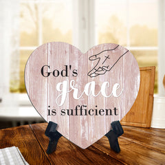 Sign ByLITA Heart God's grace is sufficient, Wood Color, Table Sign (6"x5")