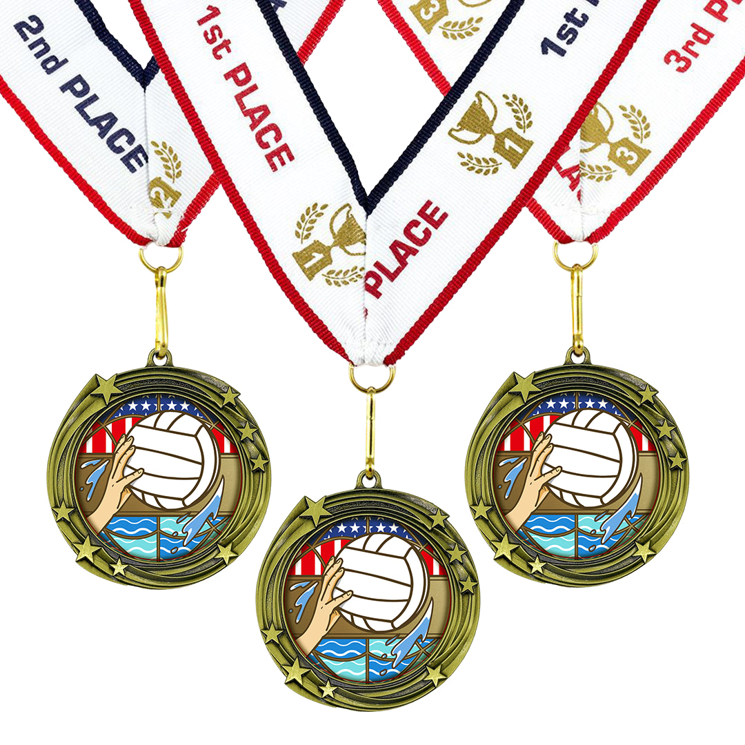 All Quality Water Polo Swirling Stars Design Medal - 1st, 2nd, 3rd Place