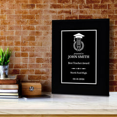 Teacher Recognition Customizable Black Frame Award Plaque | Easel Mount Option | Achievement and Service Personalizable Plaques